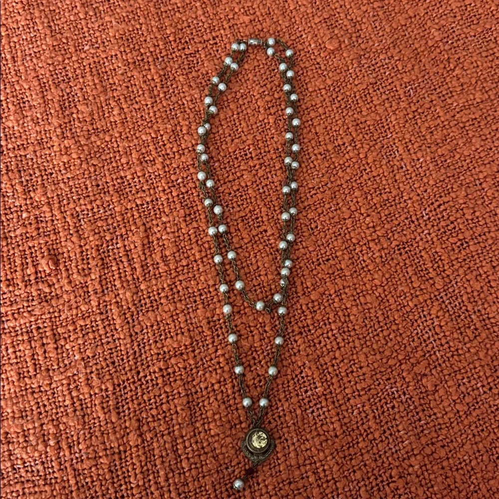 Vintage Pearl and Chain Necklace with Pendant - Picture 5 of 5